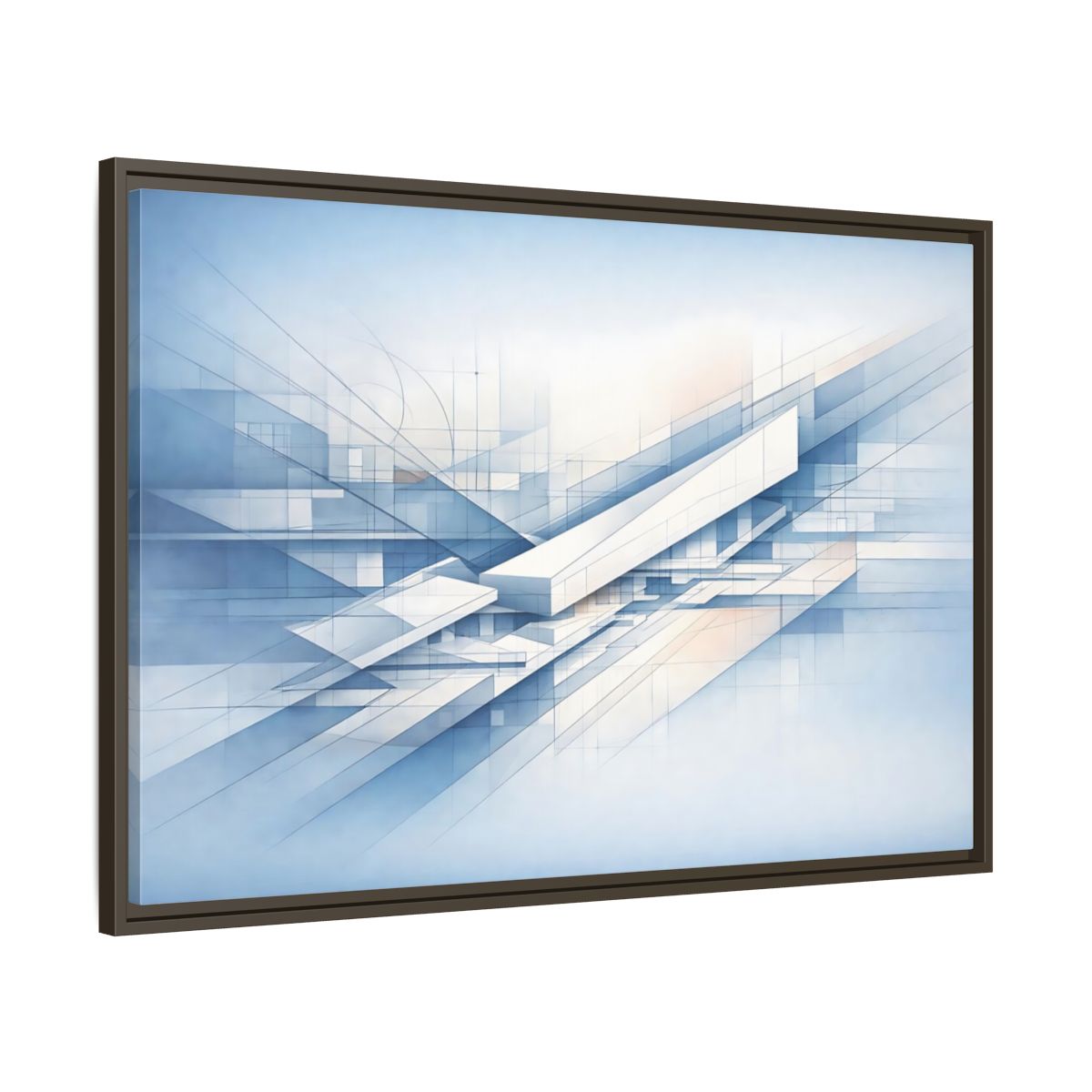 Side Mockup 9. Abstract Geometric Forms Blue Abstract Geometric shown as stretched canvas wall art