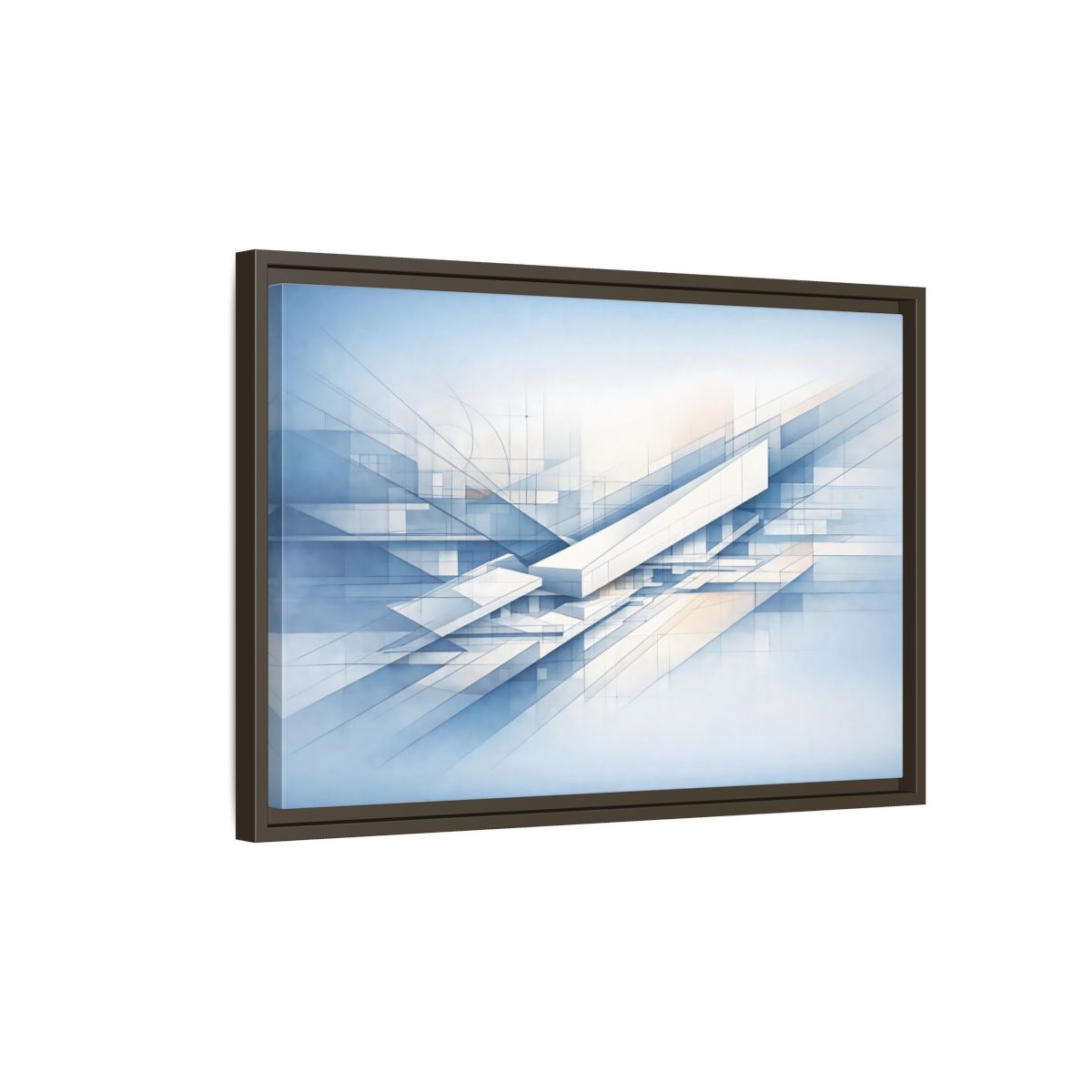 Side Mockup 2. Abstract Geometric Forms Blue Abstract Geometric shown as stretched canvas wall art