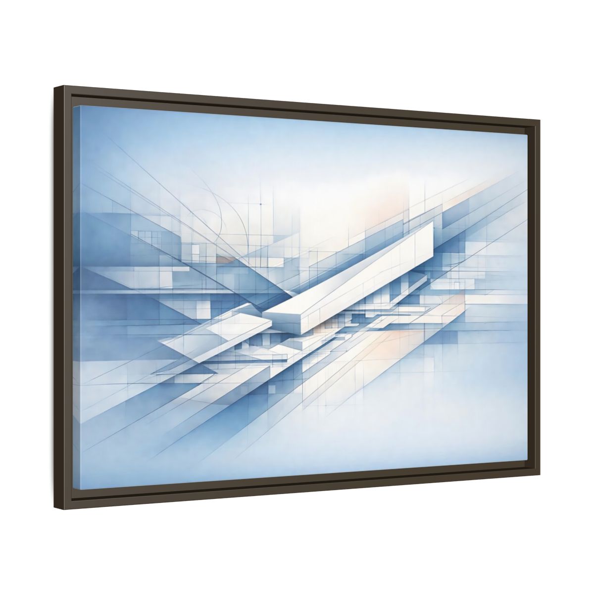 Side Mockup 11. Abstract Geometric Forms Blue Abstract Geometric shown as stretched canvas wall art