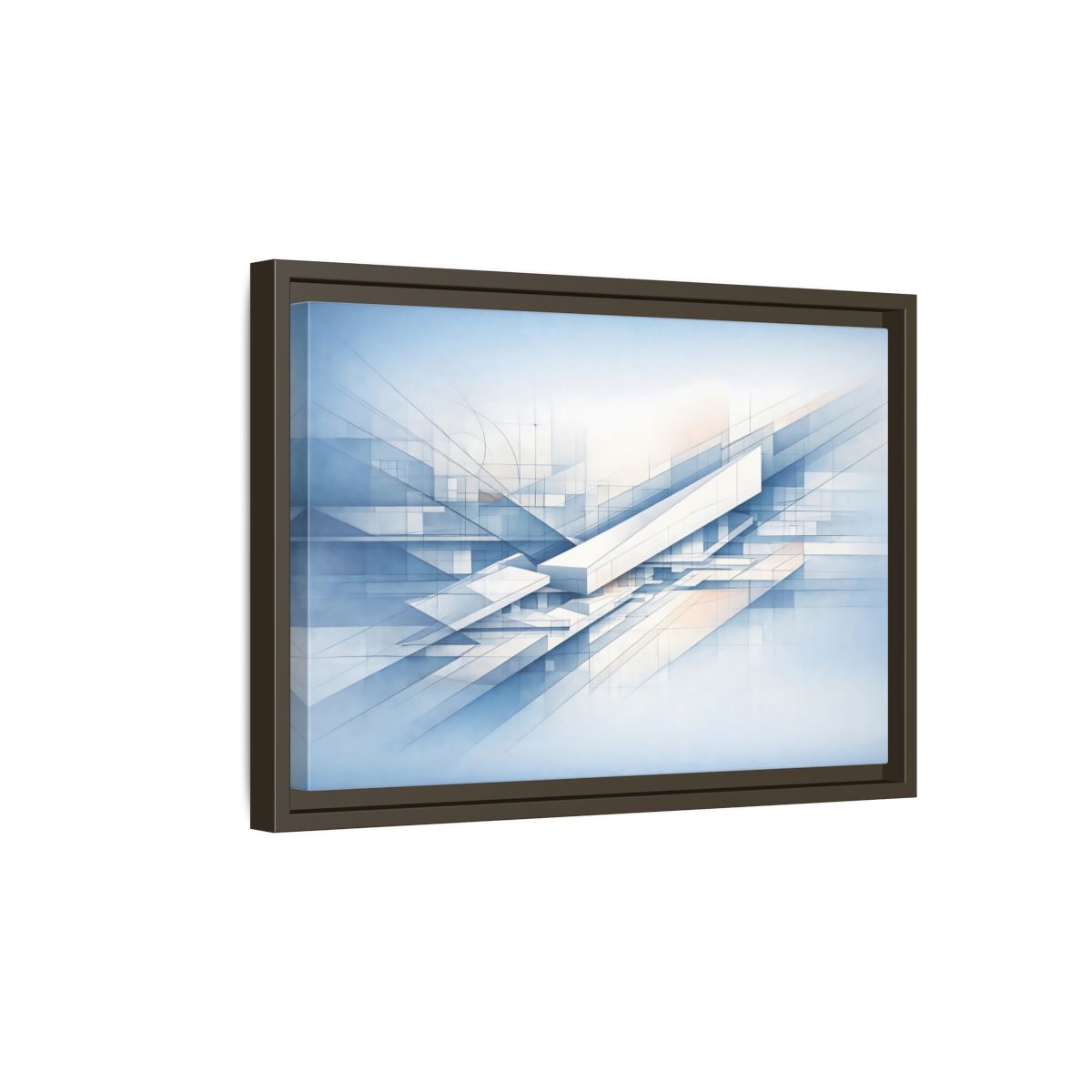 Side Mockup 5. Abstract Geometric Forms Blue Abstract Geometric shown as stretched canvas wall art