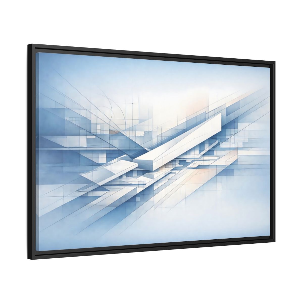 Side Mockup 13. Abstract Geometric Forms Blue Abstract Geometric shown as stretched canvas wall art