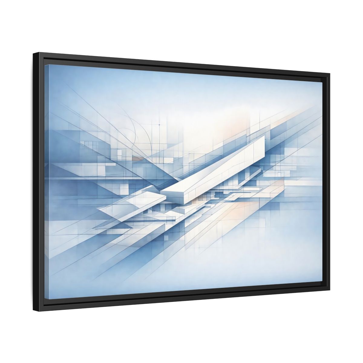 Side Mockup 14. Abstract Geometric Forms Blue Abstract Geometric shown as stretched canvas wall art
