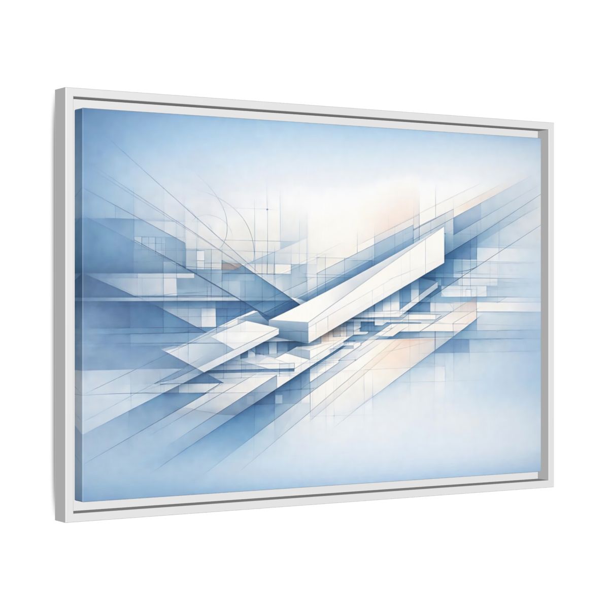 Side Mockup 10. Abstract Geometric Forms Blue Abstract Geometric shown as stretched canvas wall art