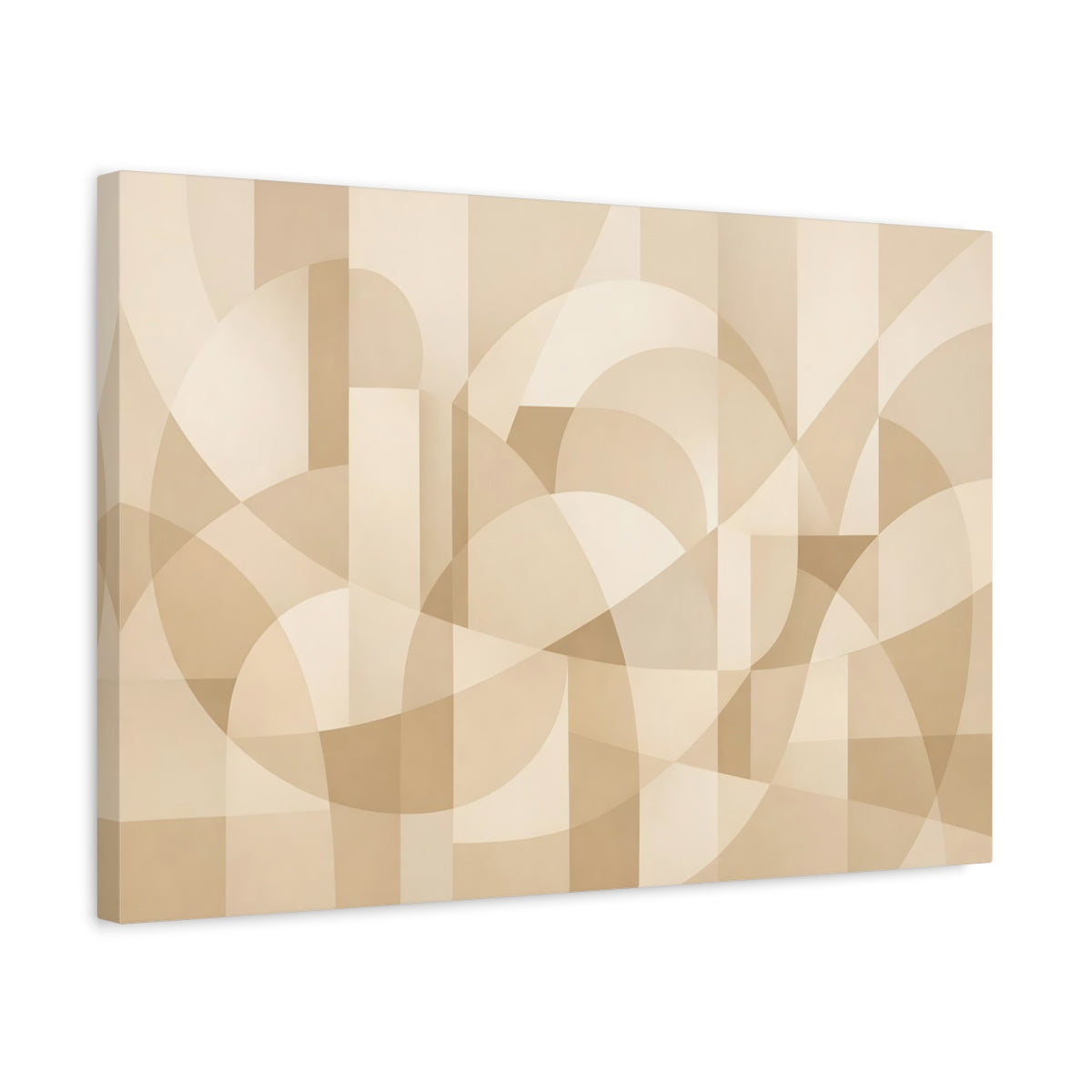 Side Mockup 3. Abstract Geometric Shapes Beige Abstract shown as stretched canvas wall art