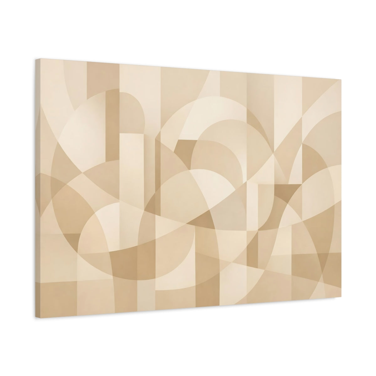 Side Mockup 1. Abstract Geometric Shapes Beige Abstract shown as stretched canvas wall art