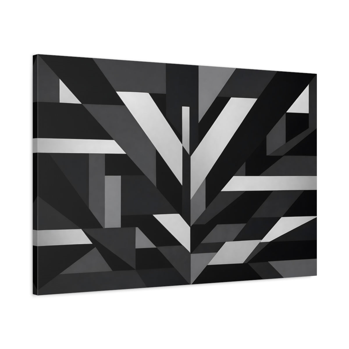 Side Mockup 1. Abstract Geometric Shapes Black And White shown as stretched canvas wall art