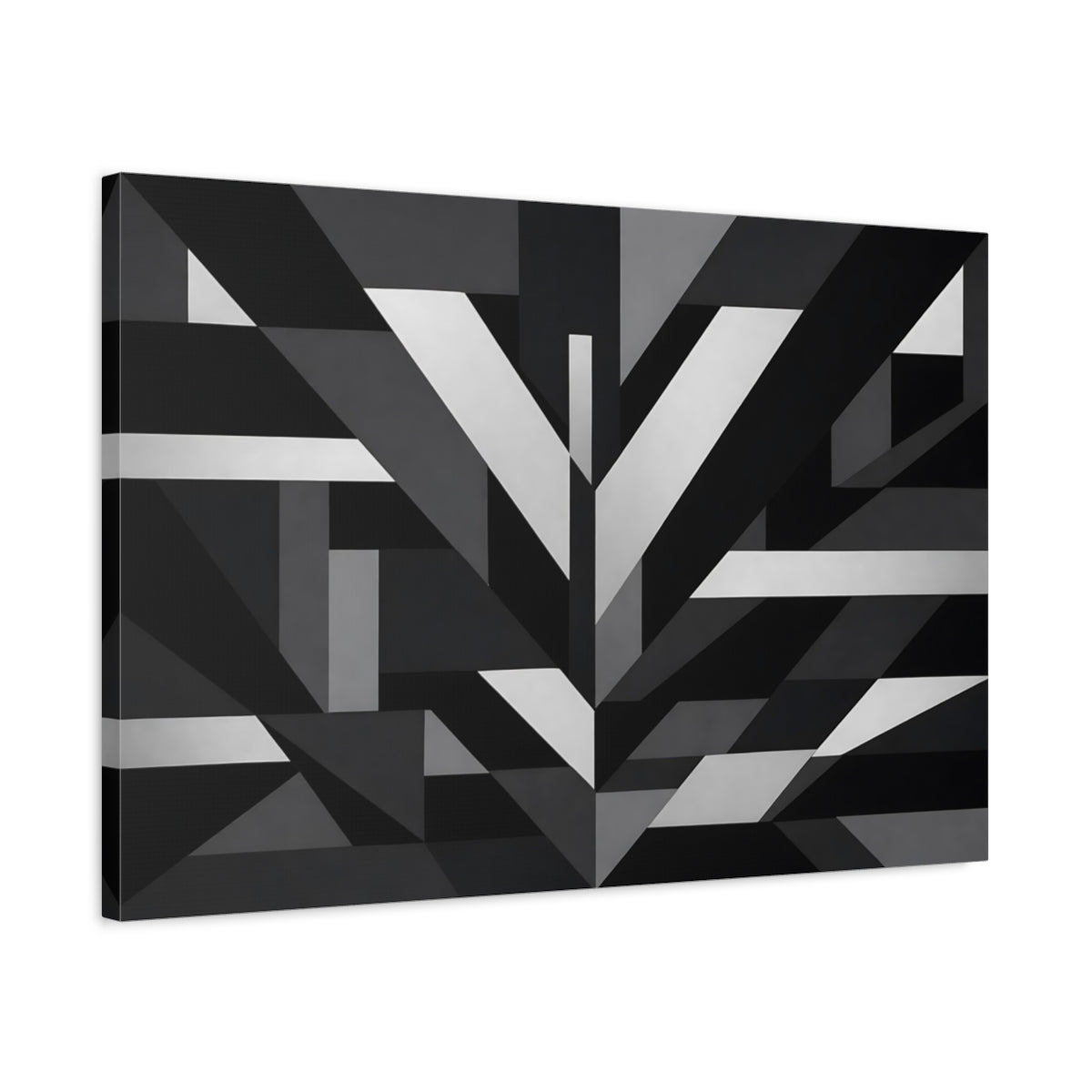 Side Mockup 2. Abstract Geometric Shapes Black And White shown as stretched canvas wall art