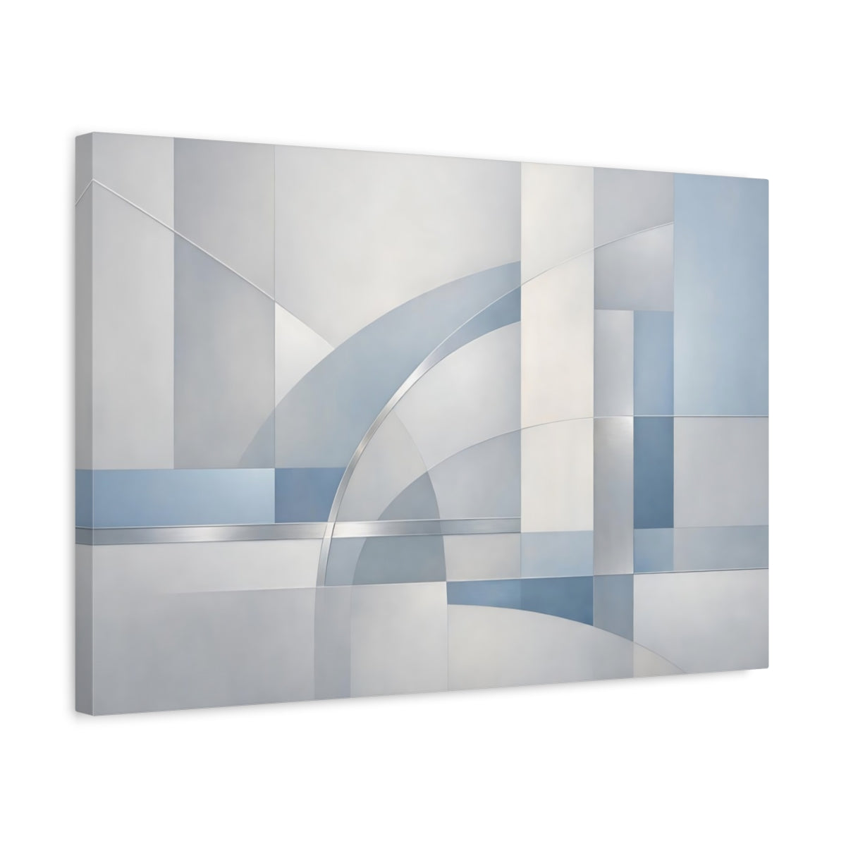 Side Mockup 3. Abstract Geometric Shapes Blue And Gray Geometry shown as stretched canvas wall art