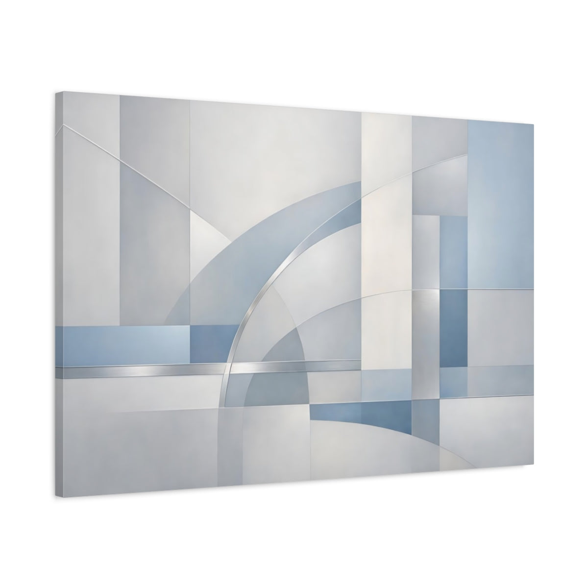 Side Mockup 1. Abstract Geometric Shapes Blue And Gray Geometry shown as stretched canvas wall art