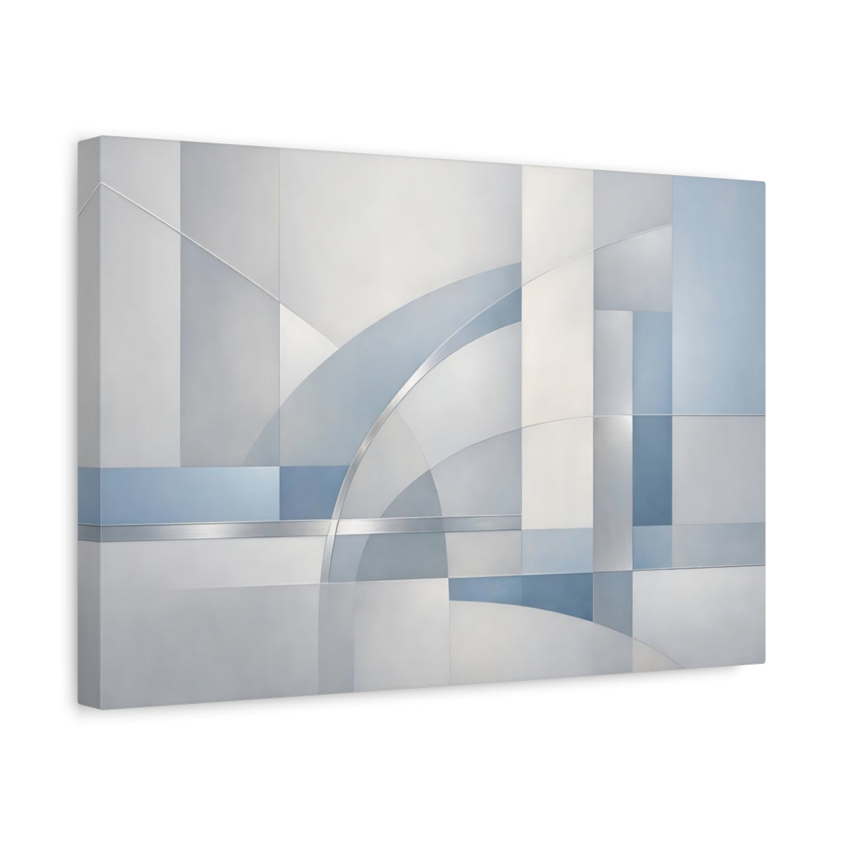 Side Mockup 4. Abstract Geometric Shapes Blue And Gray Geometry shown as stretched canvas wall art
