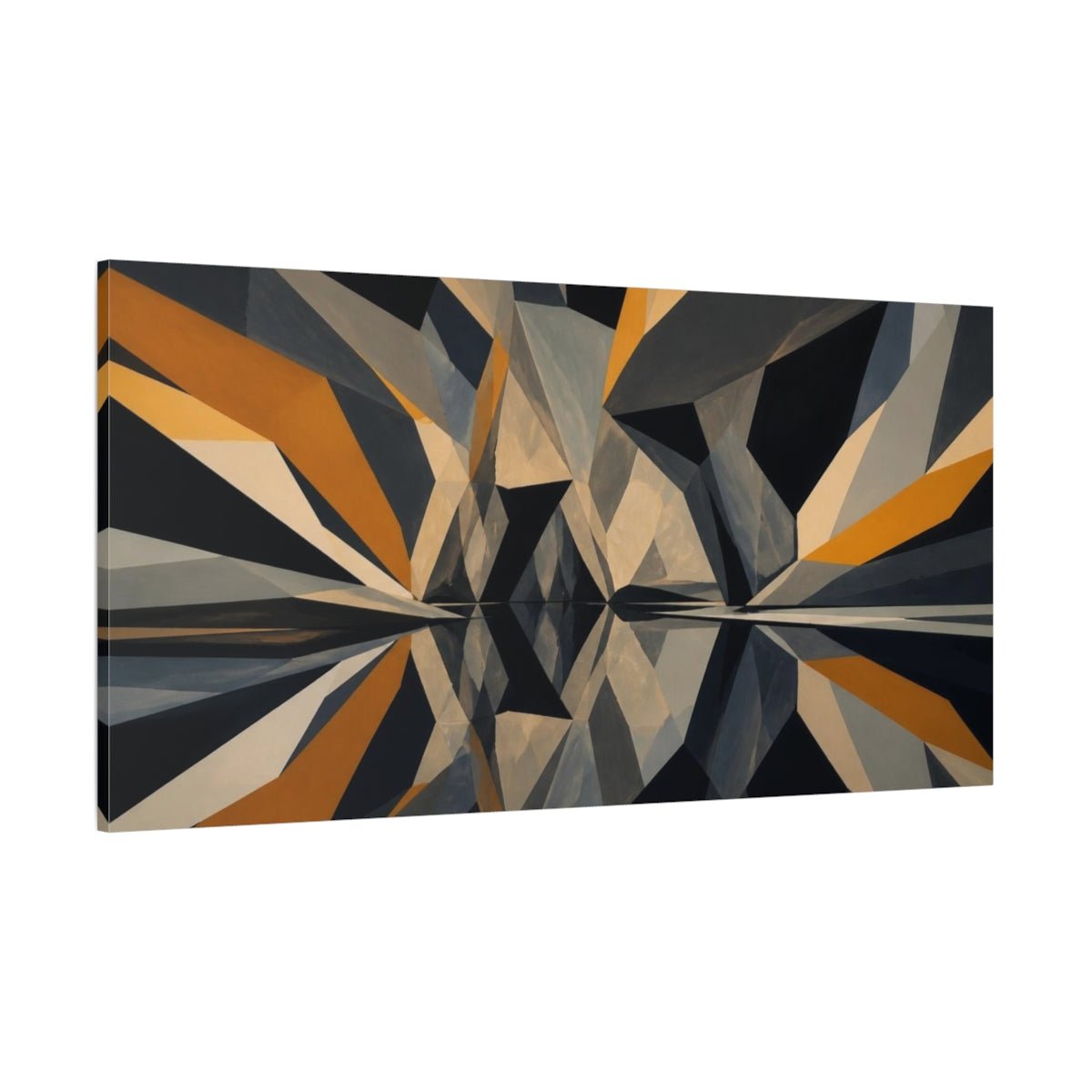 Modern Geometric Cave Reflection Canvas Print – Living Room, Above Couch, Navy, Ochre, Slate - YesArtYes