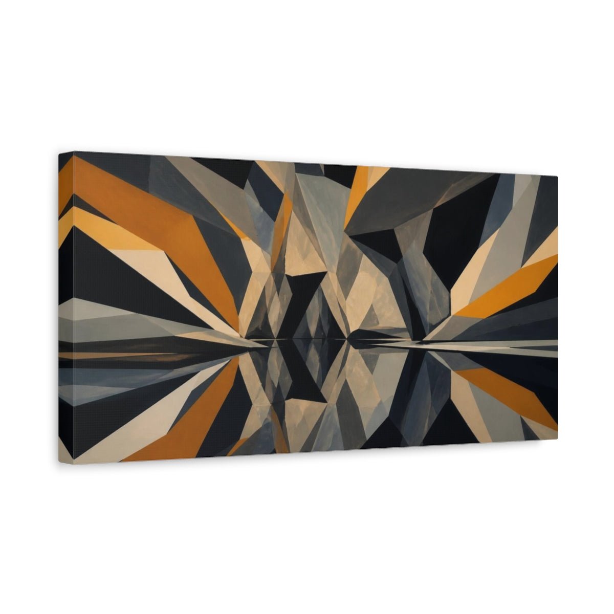 Modern Geometric Cave Reflection Canvas Print – Living Room, Above Couch, Navy, Ochre, Slate - YesArtYes