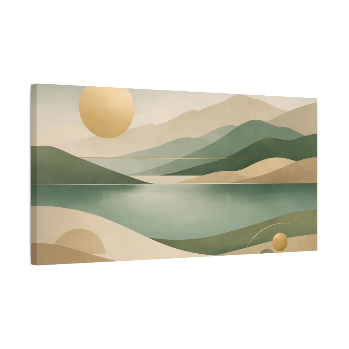Side Mockup 2. Nature Abstract Landscape Green And Gold shown as stretched canvas wall art