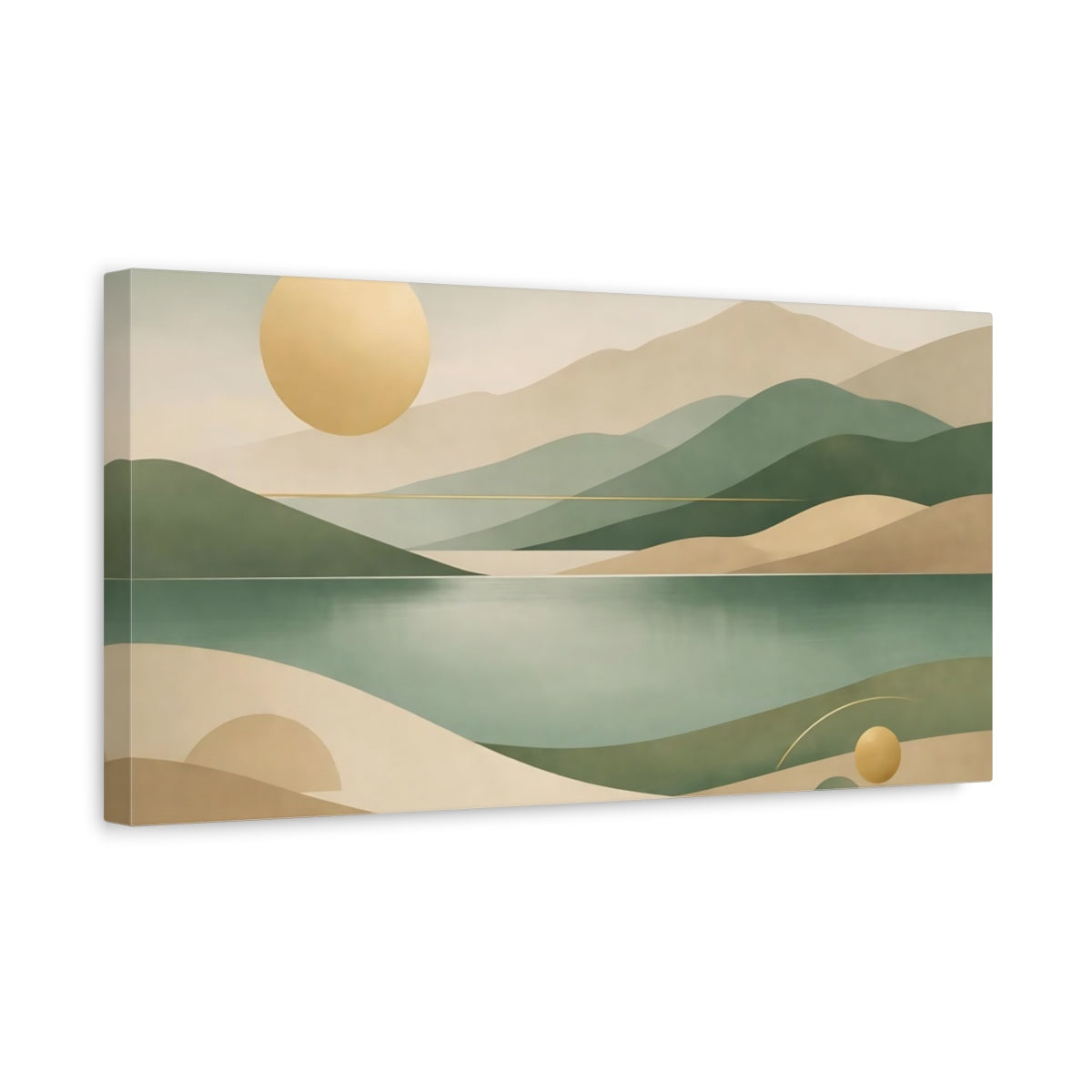 Side Mockup 3. Nature Abstract Landscape Green And Gold shown as stretched canvas wall art
