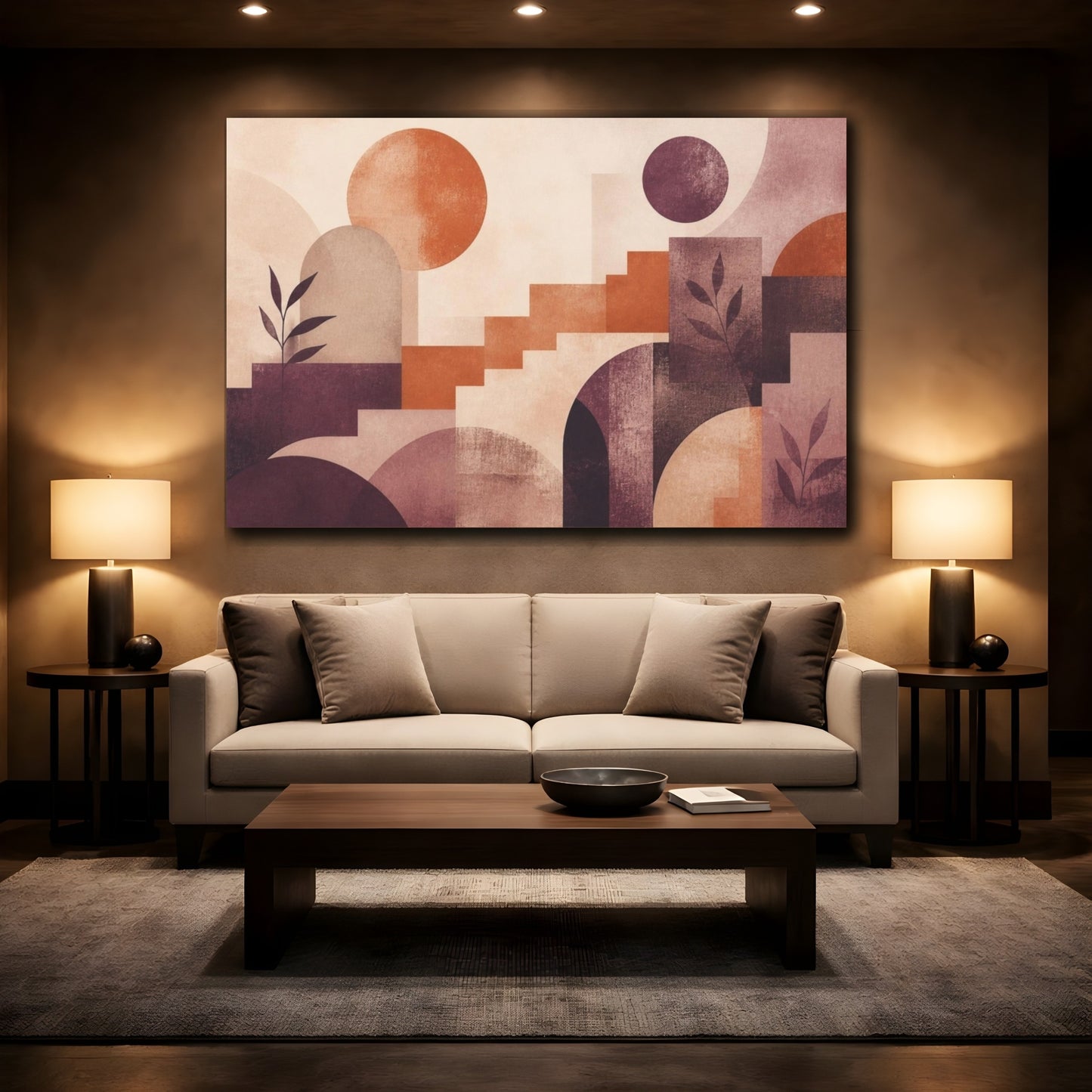 Mockup 2. Modern Geometric Terracotta Scene shown as canvas print