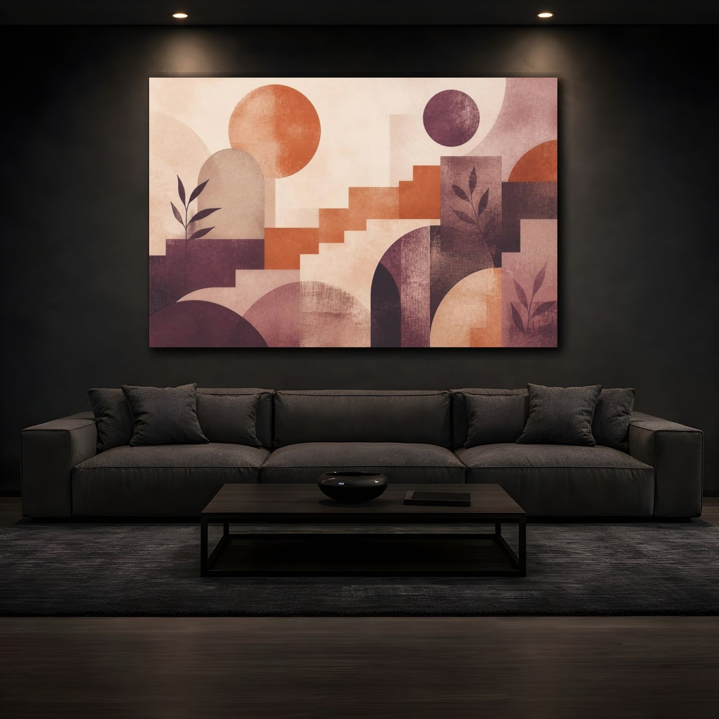 Mockup 3. Modern Geometric Terracotta Scene shown as canvas print