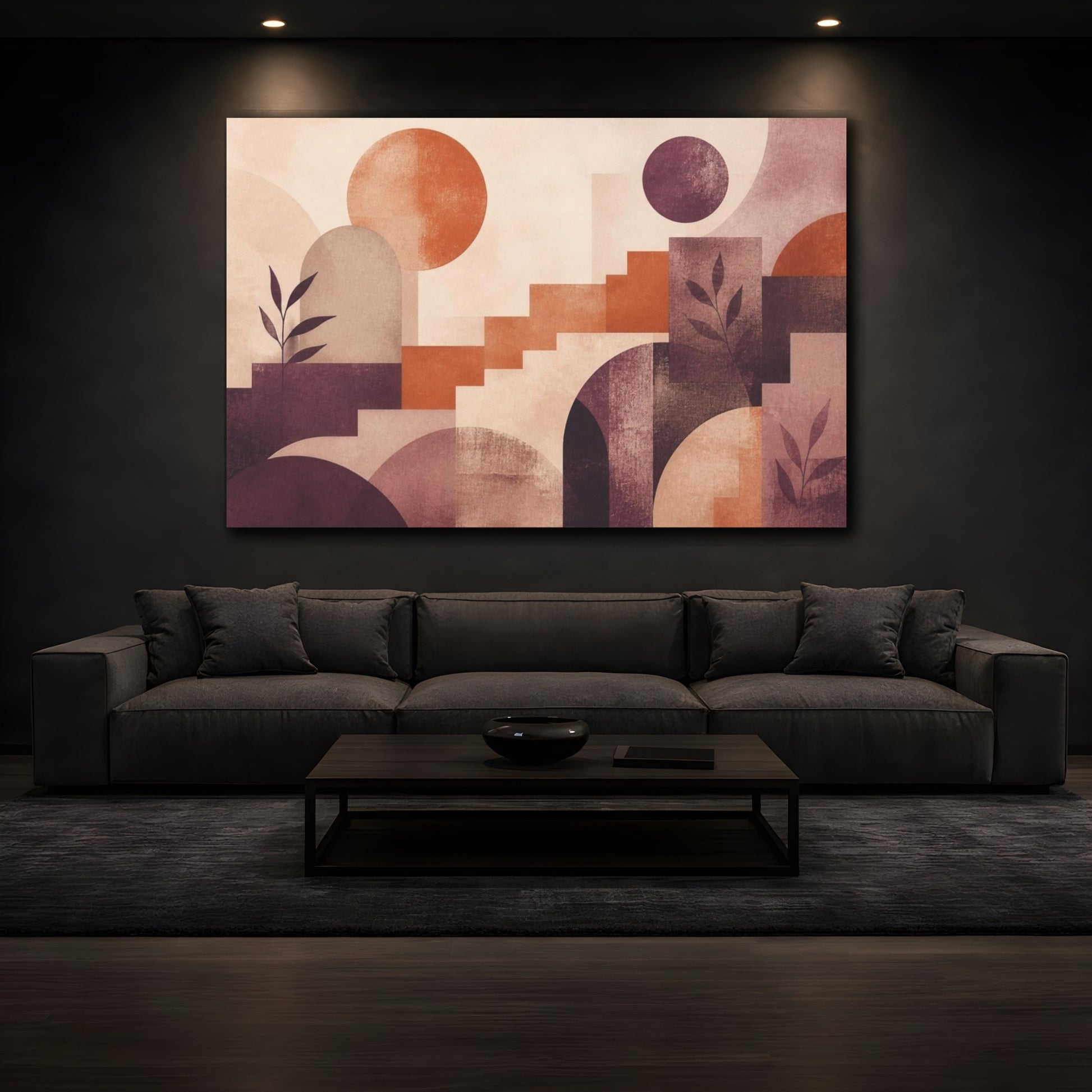 Mockup 3. Modern Geometric Terracotta Scene shown as canvas print