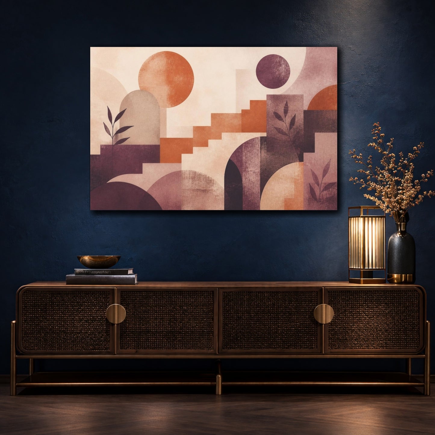 Mockup 4. Modern Geometric Terracotta Scene shown as canvas print