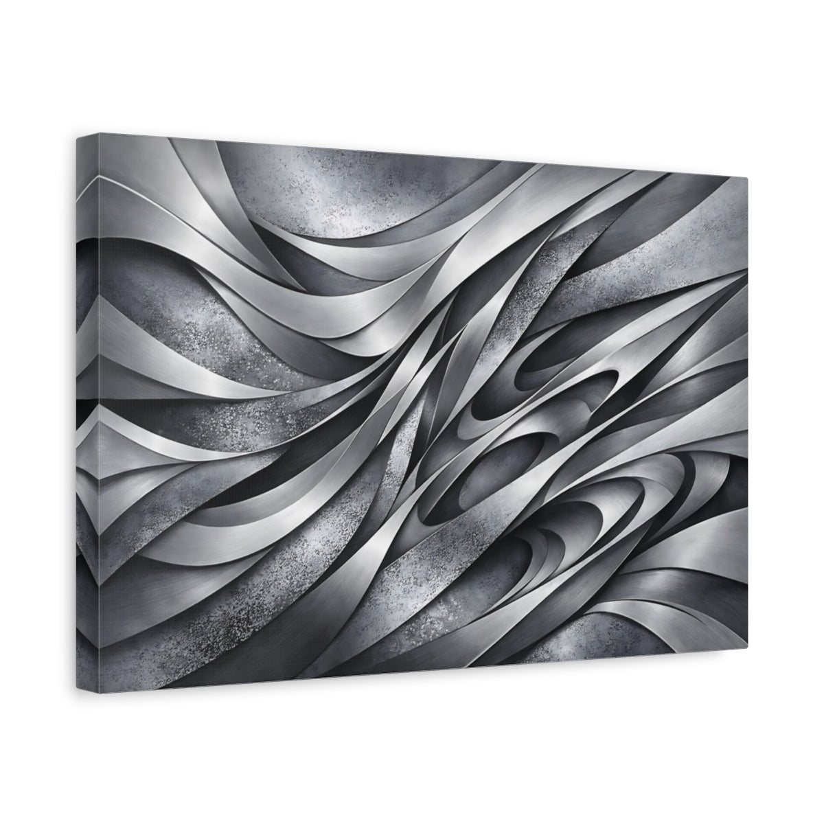 Side Mockup 4. Abstract Metallic Waves Gray Metal Abstract shown as stretched canvas wall art
