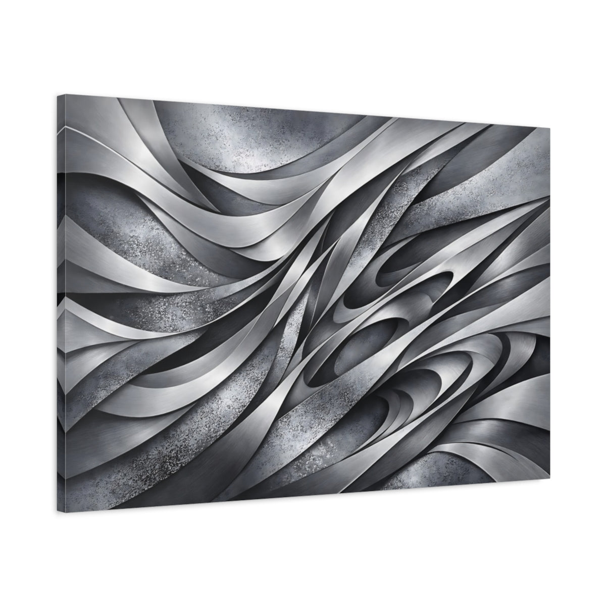 Side Mockup 1. Abstract Metallic Waves Gray Metal Abstract shown as stretched canvas wall art
