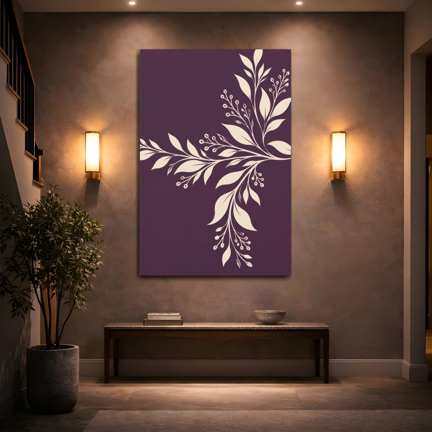 Mockup 2. Modern Ivory Botanical shown as canvas print