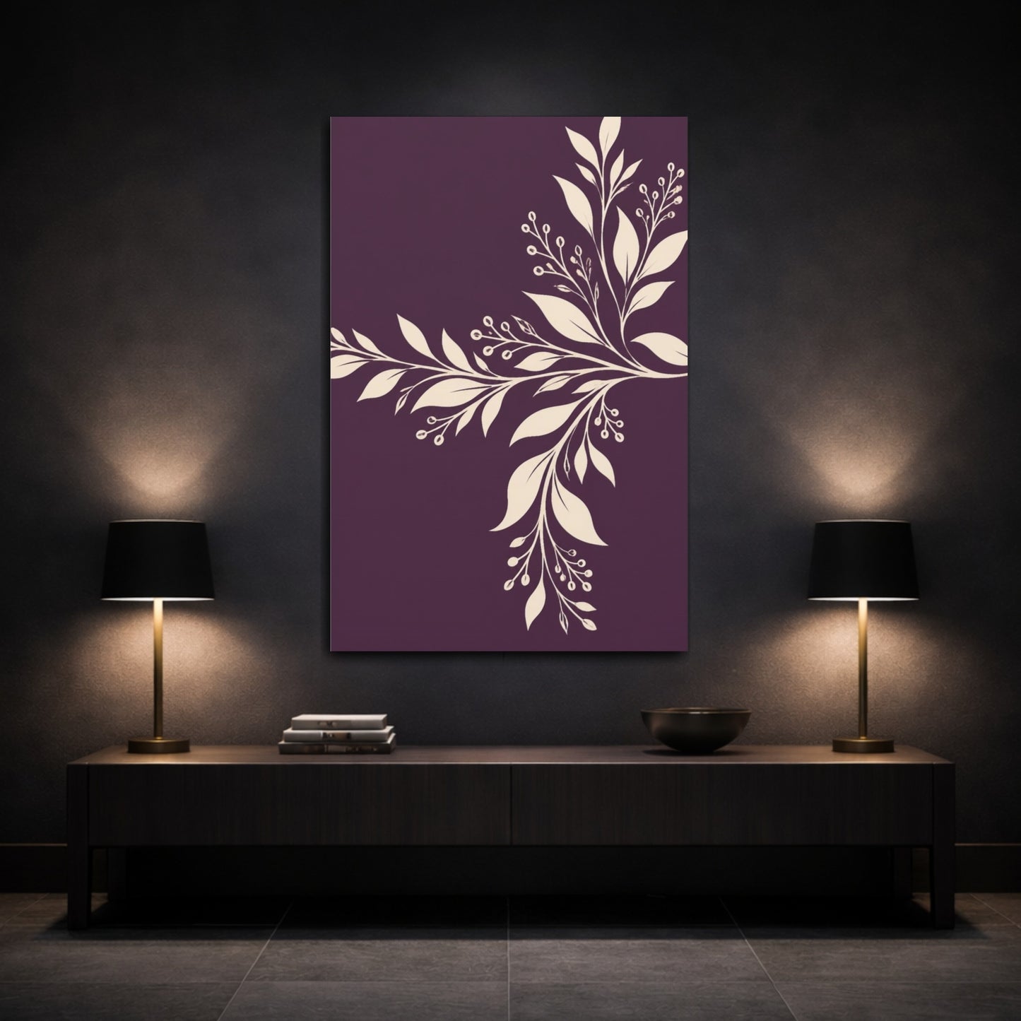 Mockup 3. Modern Ivory Botanical shown as canvas print