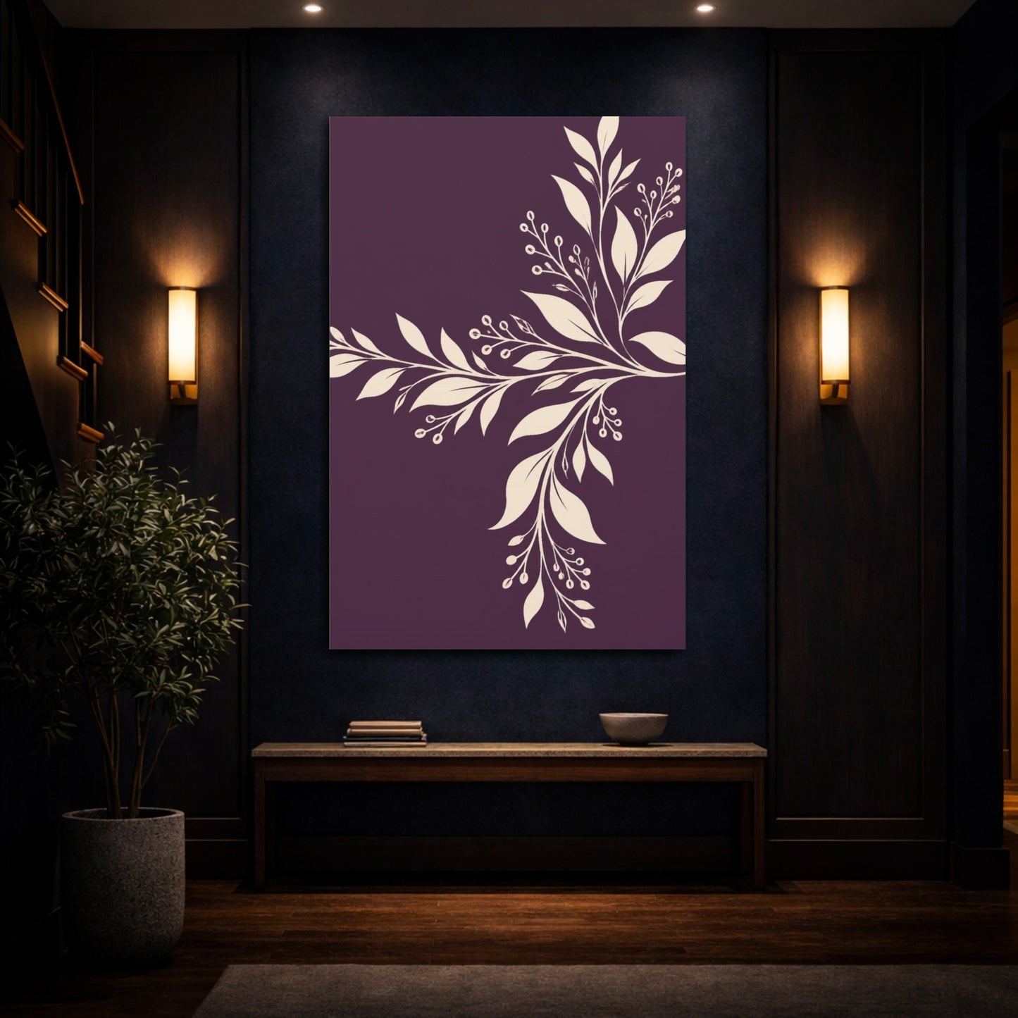 Mockup 4. Modern Ivory Botanical shown as canvas print