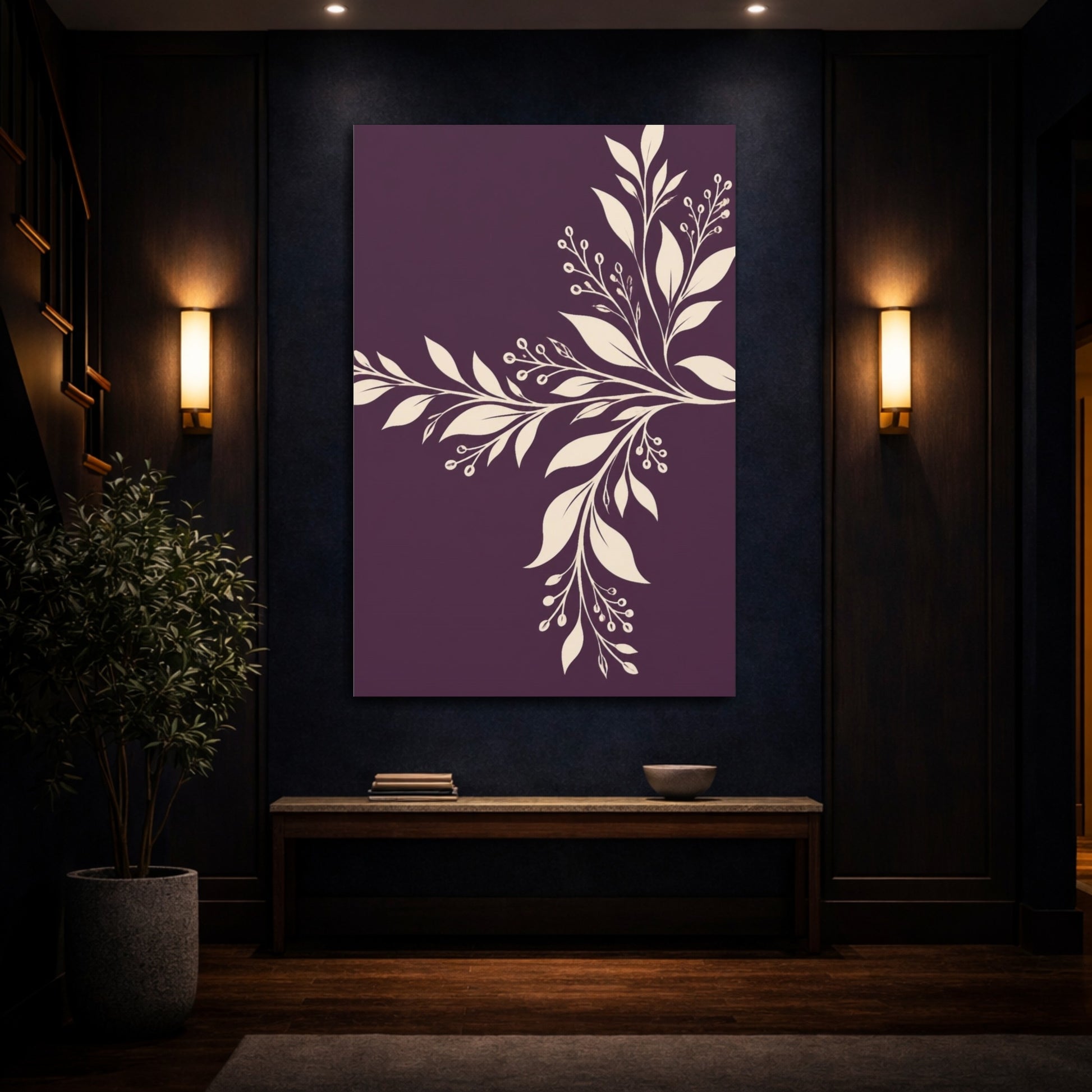 Mockup 4. Modern Ivory Botanical shown as canvas print