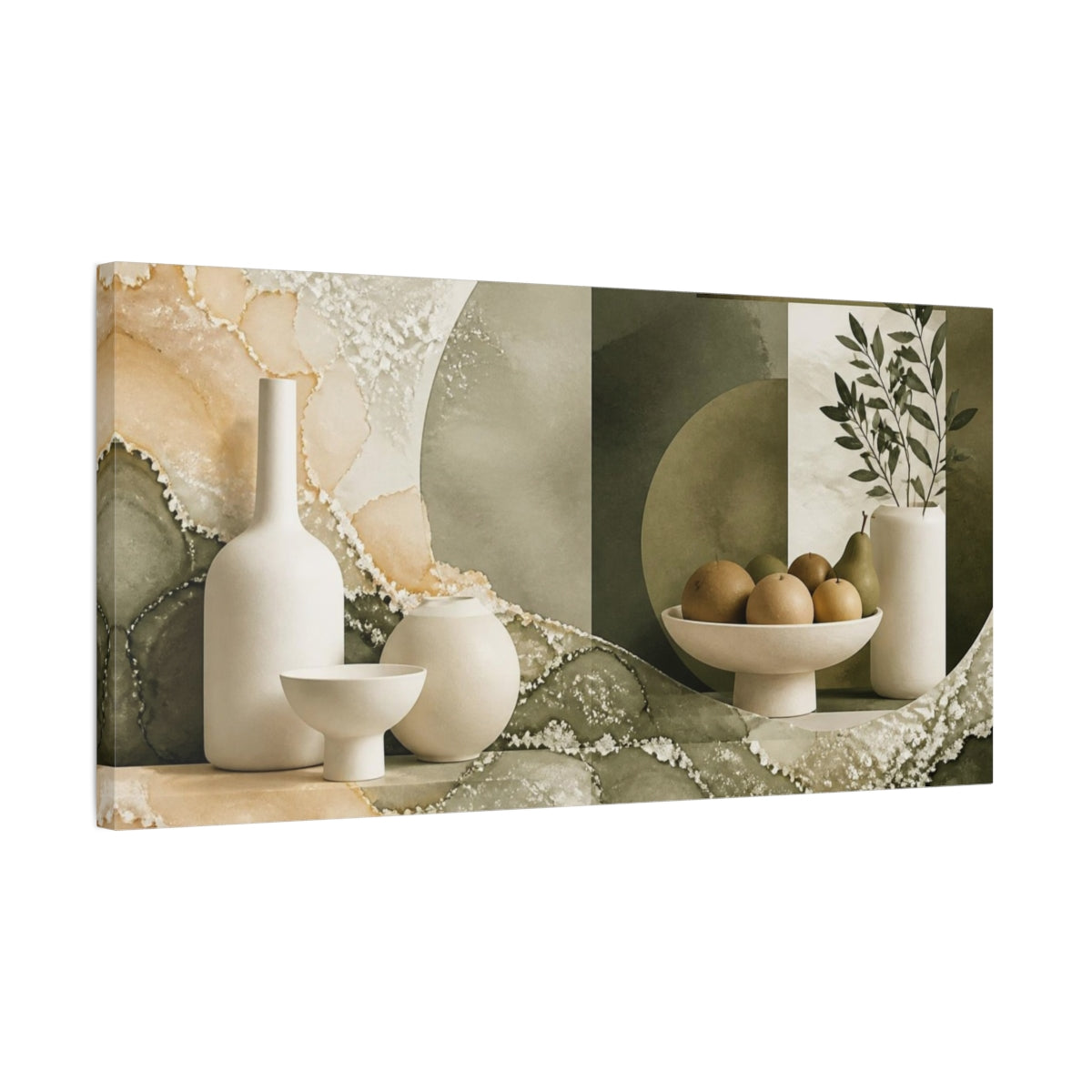 Side Mockup 1. Modern Ivory Vessels shown as canvas print