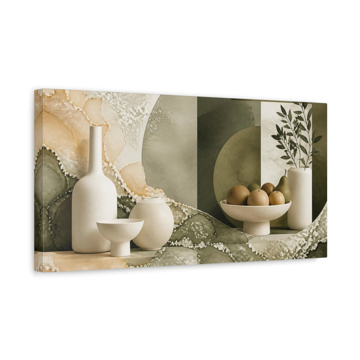 Side Mockup 3. Modern Ivory Vessels shown as canvas print