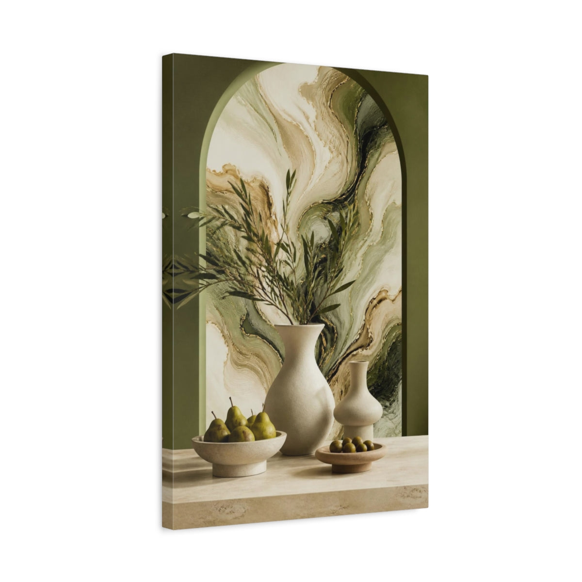 Side Mockup 3. Modern Ivory Vessels shown as canvas print