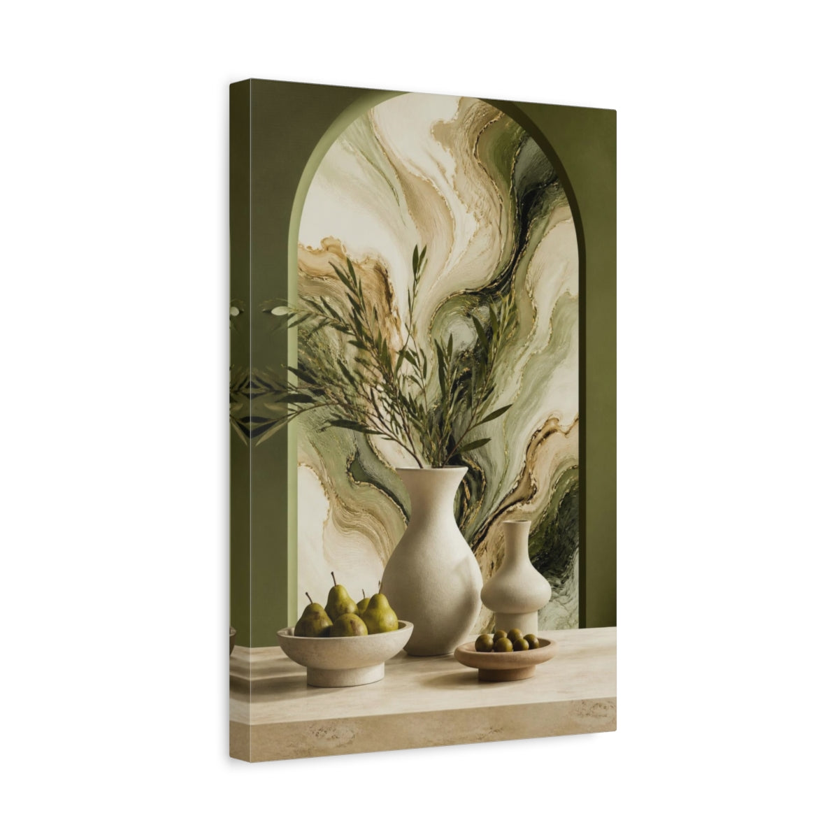 Side Mockup 4. Modern Ivory Vessels shown as canvas print