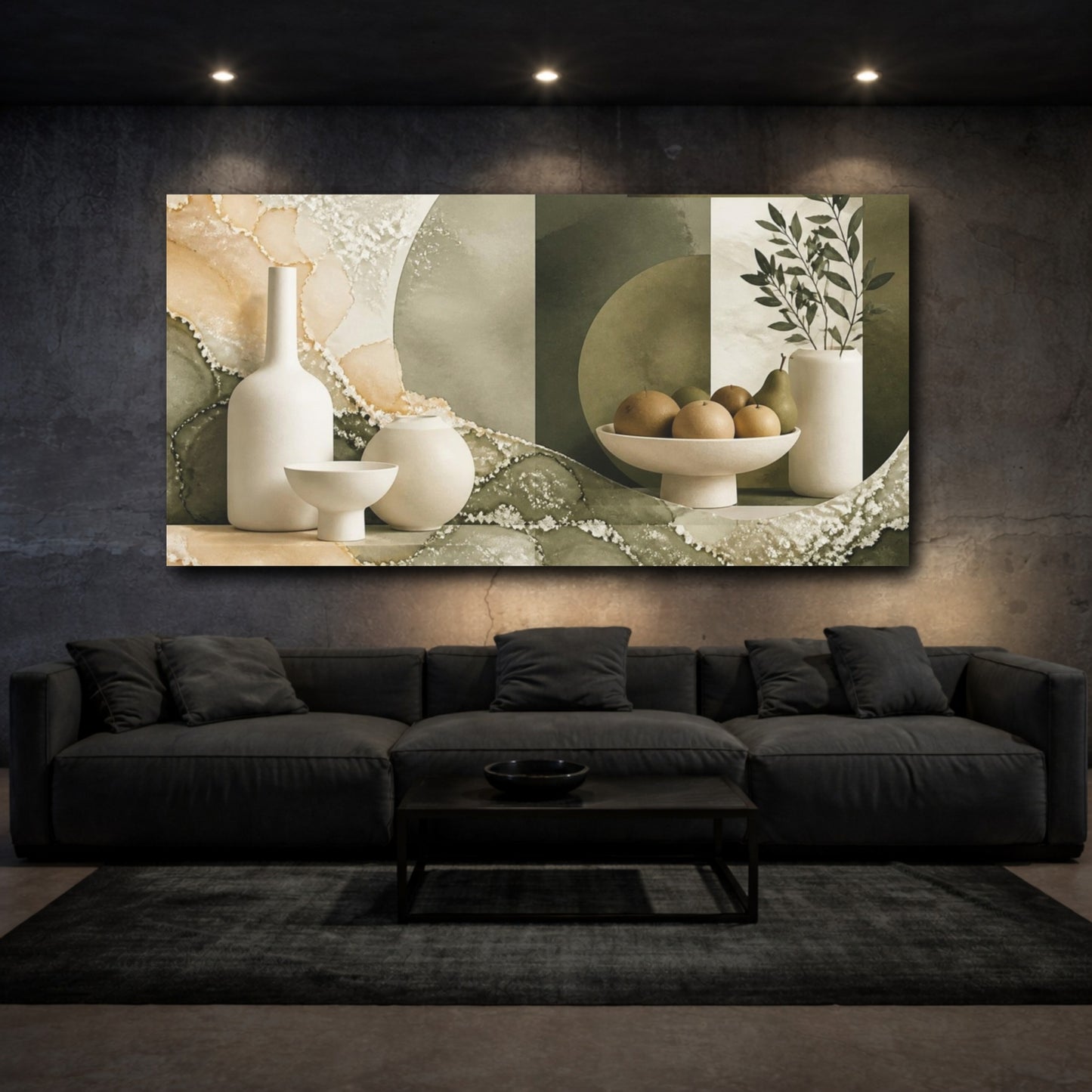 Mockup 3. Modern Ivory Vessels shown as canvas print