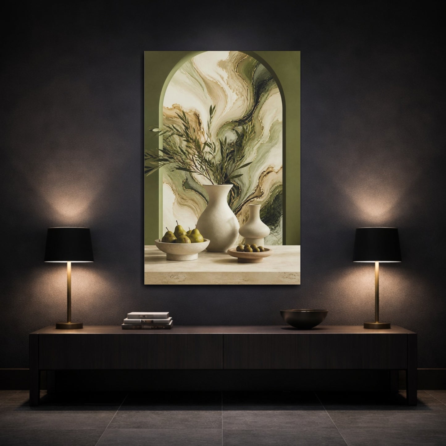Mockup 3. Modern Ivory Vessels shown as canvas print
