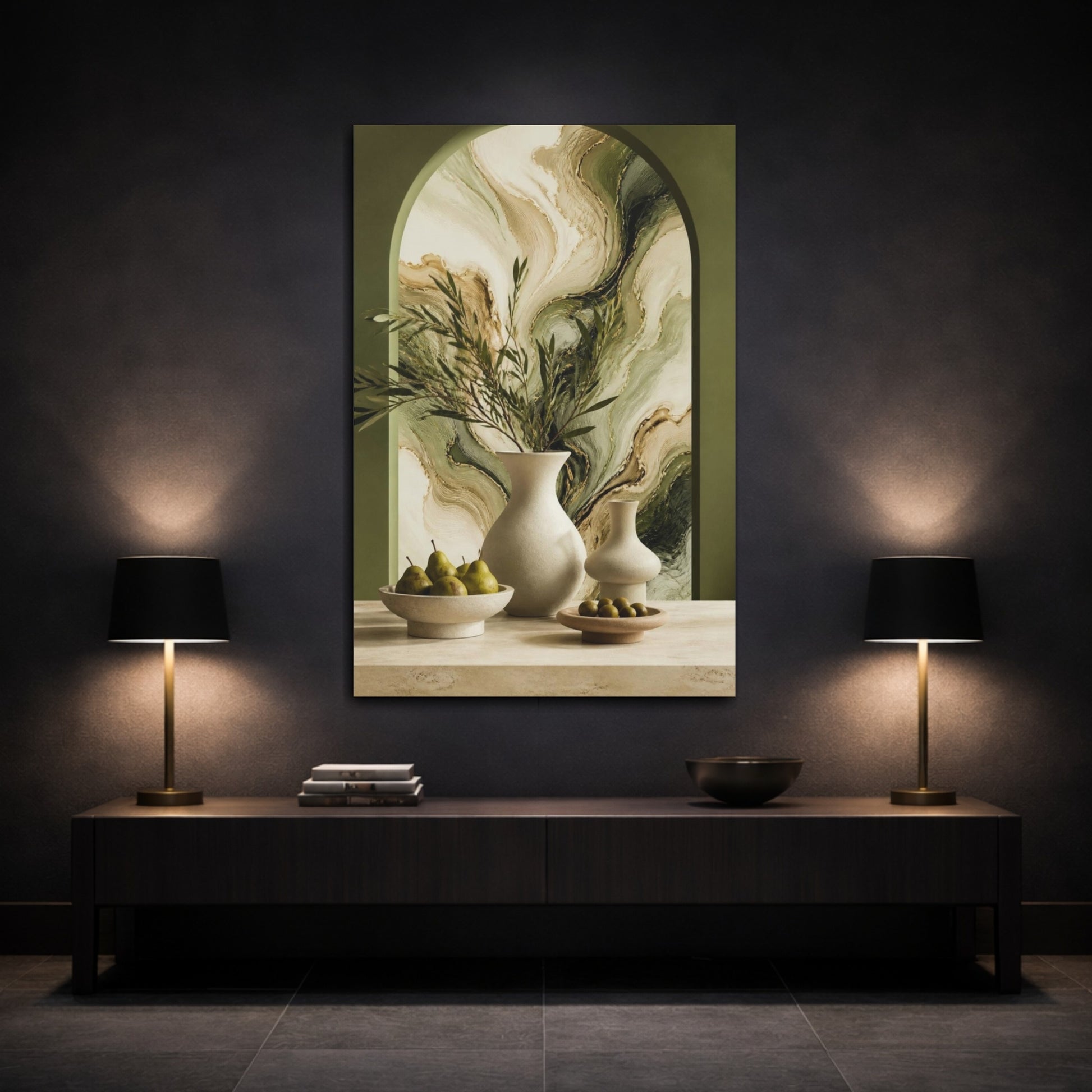 Mockup 3. Modern Ivory Vessels shown as canvas print