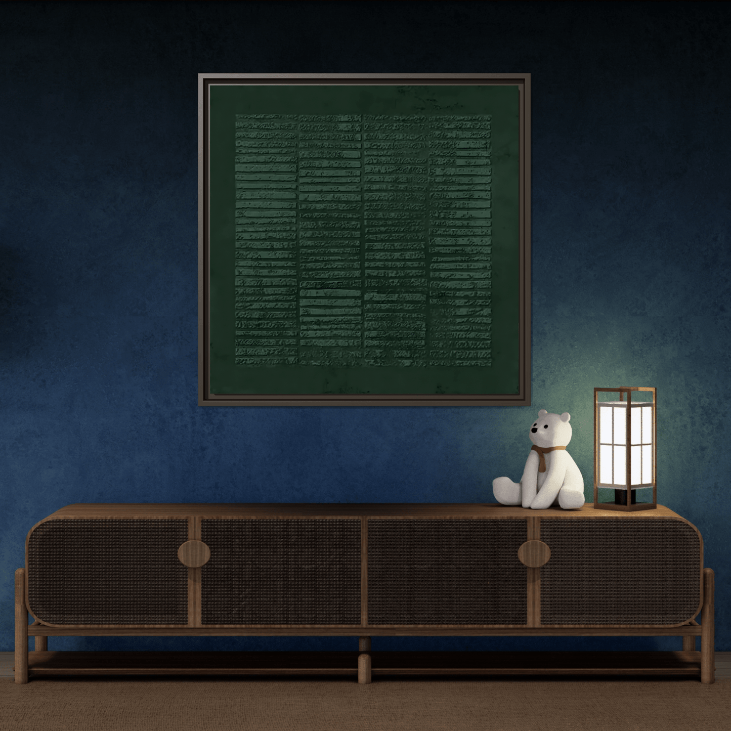 Modern Japanese Green Canvas Print - Framed Wabi - Sabi Abstract Wall Art - YesArtYes