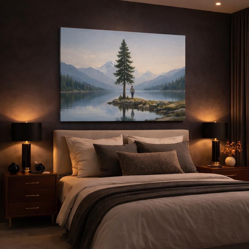 Modern Landscape Tranquil Pine Tree Nature - Canvas Wall Art Print - YesArtYes