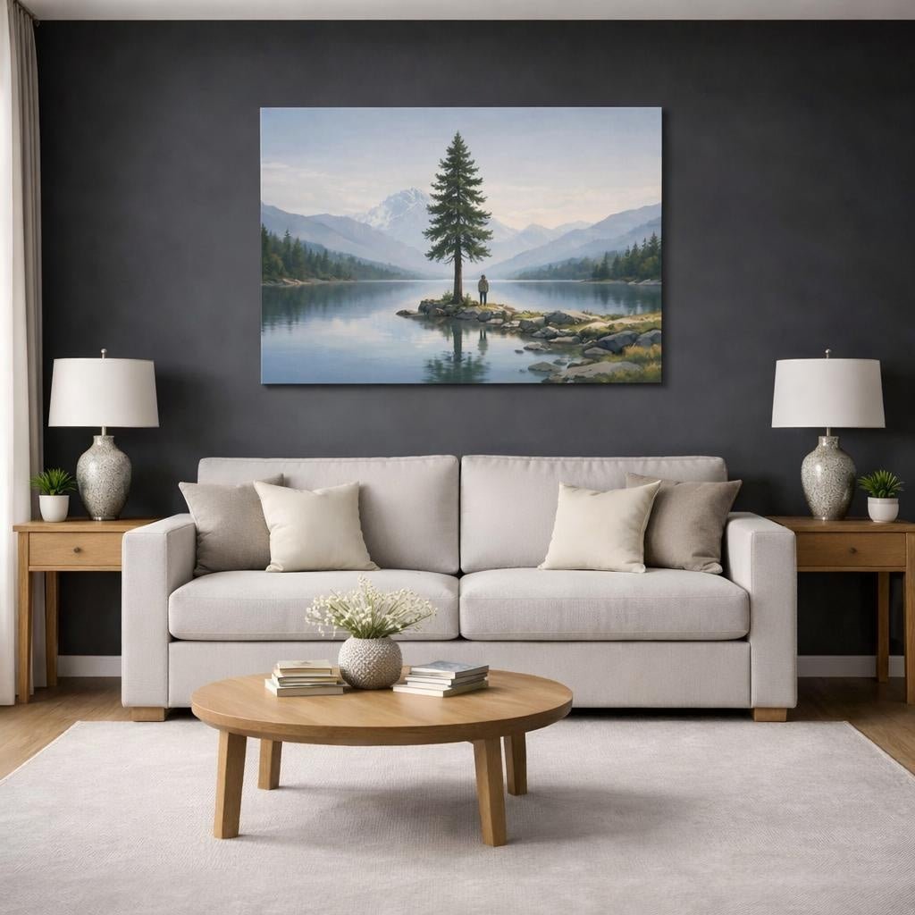 Modern Landscape Tranquil Pine Tree Nature - Canvas Wall Art Print - YesArtYes