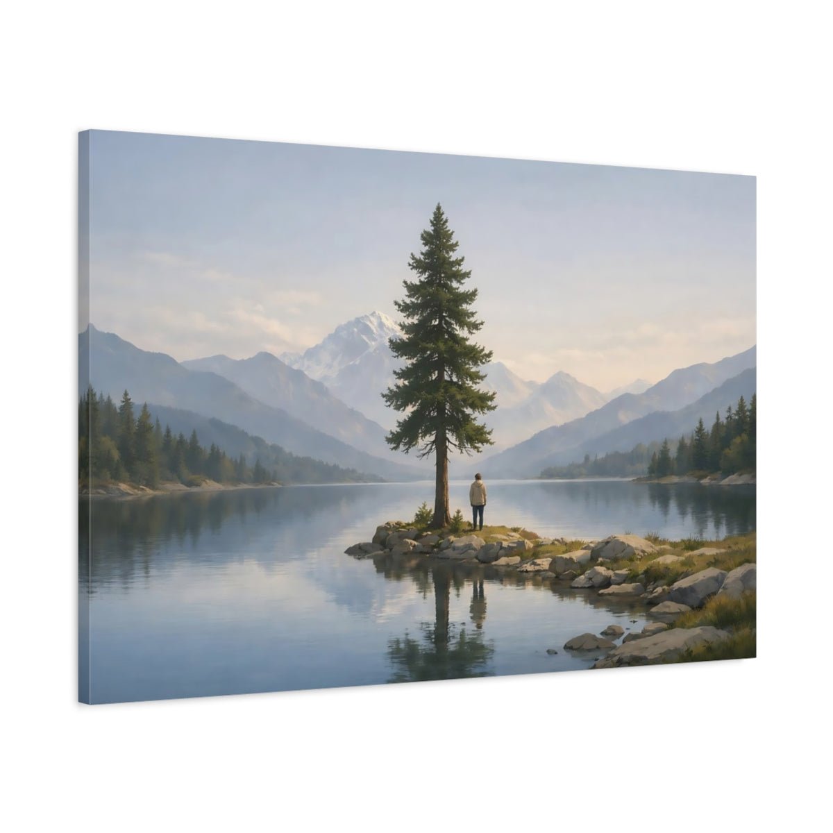 Modern Landscape Tranquil Pine Tree Nature - Canvas Wall Art Print - YesArtYes