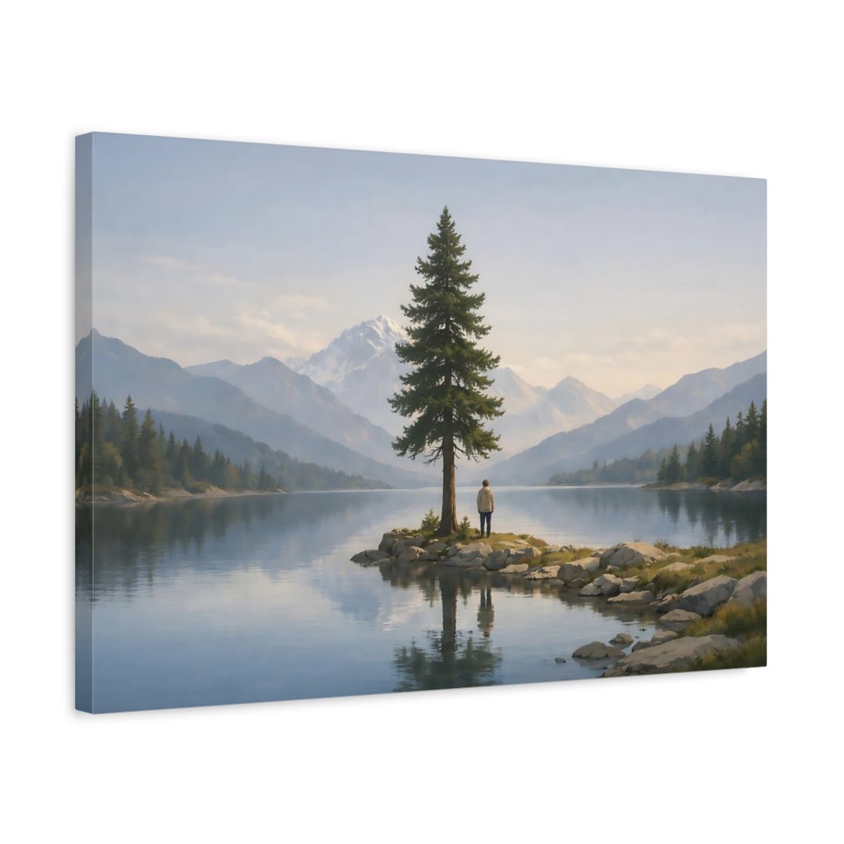 Modern Landscape Tranquil Pine Tree Nature - Canvas Wall Art Print - YesArtYes