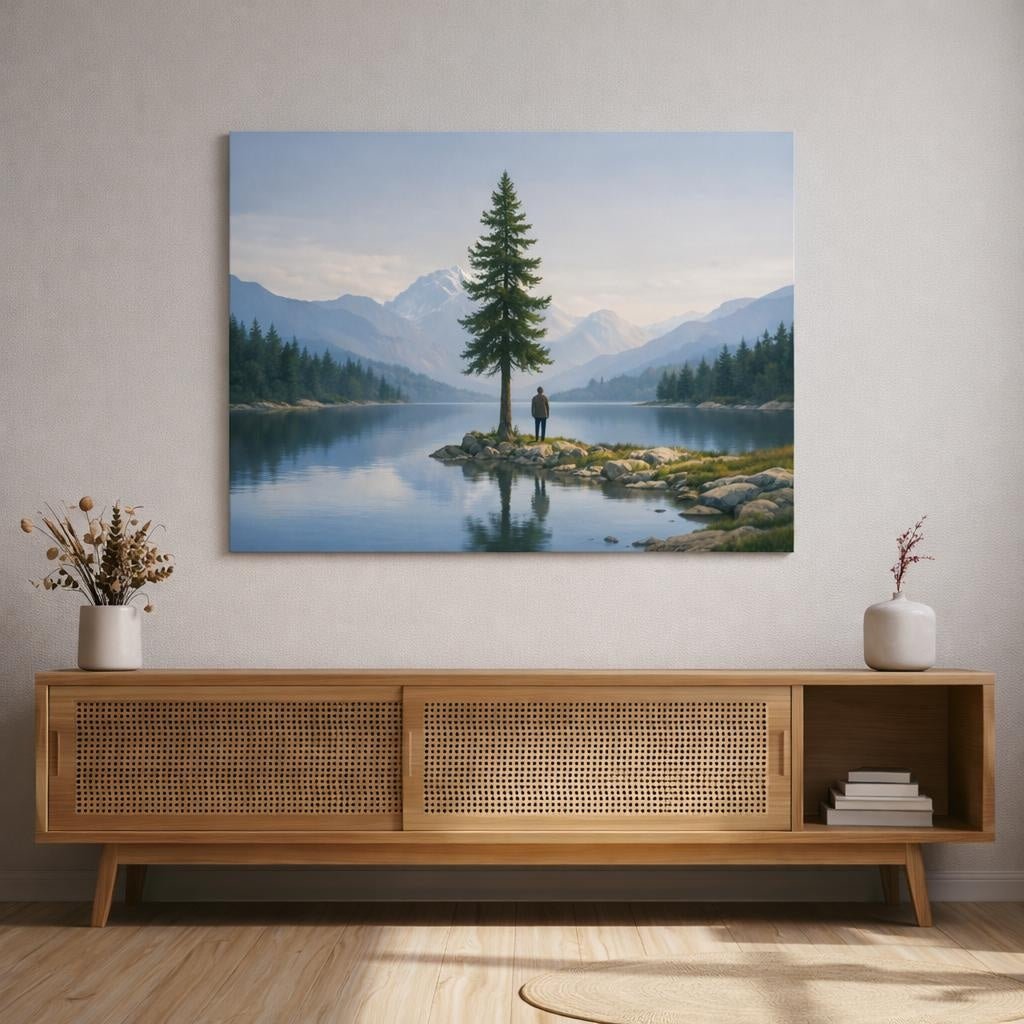 Modern Landscape Tranquil Pine Tree Nature - Canvas Wall Art Print - YesArtYes