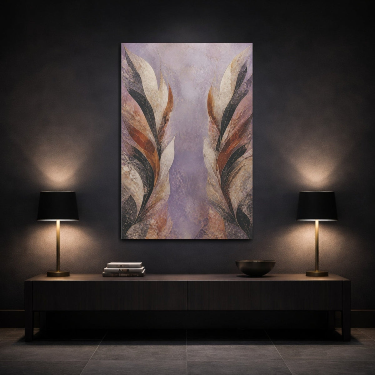 Modern Lavender Leaf Wings Canvas Print Wall Art – Living Room Decor, Above Sofa - YesArtYes