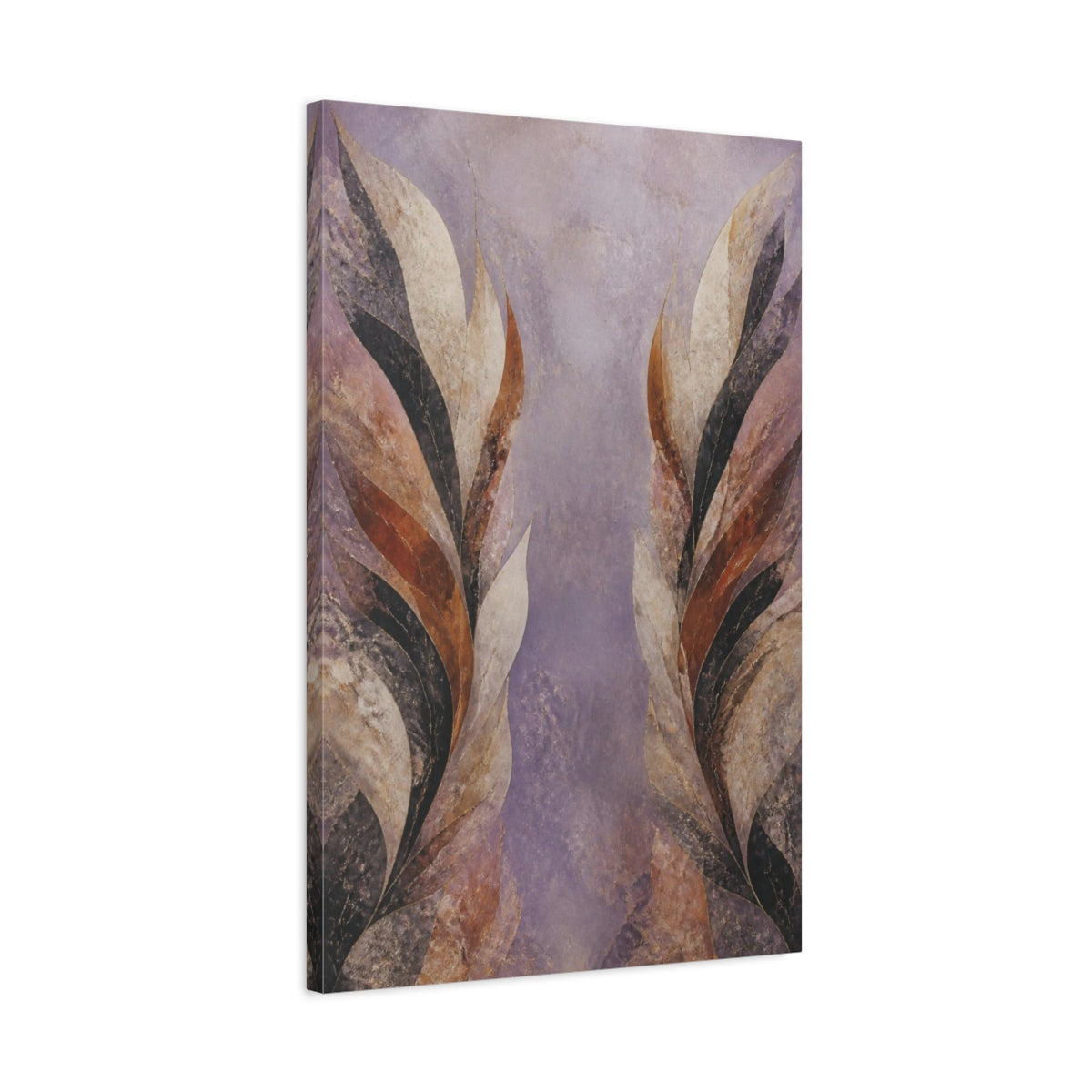 Side Mockup 2. Modern Lavender Leaf Wings shown as canvas print