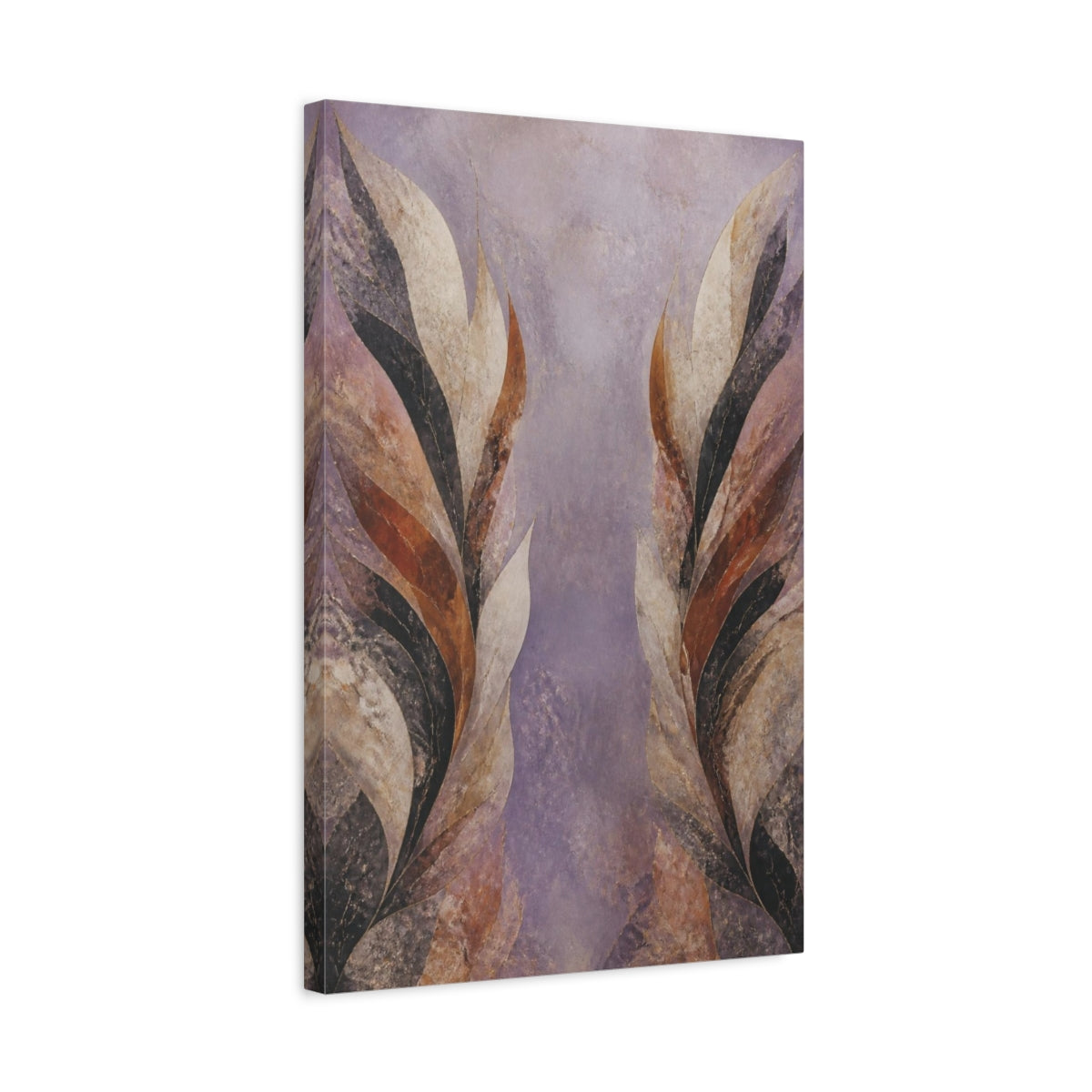 Side Mockup 3. Modern Lavender Leaf Wings shown as canvas print