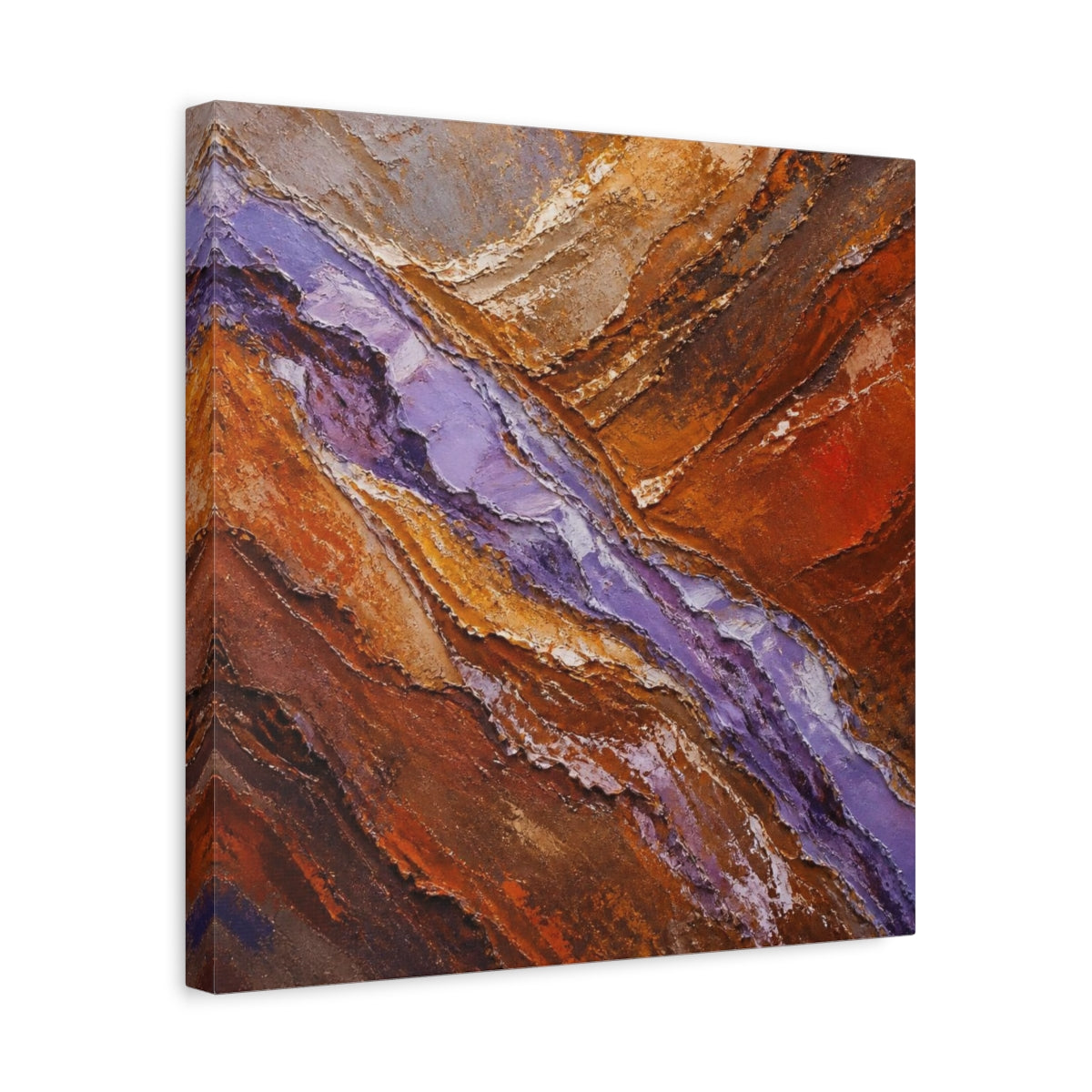 Side Mockup 6. Modern Lavender Strata shown as canvas print