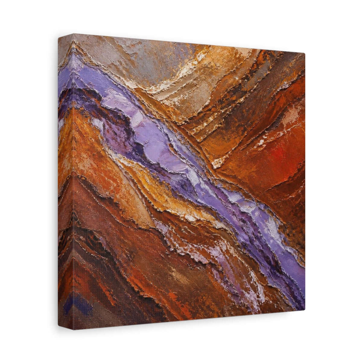 Side Mockup 9. Modern Lavender Strata shown as canvas print