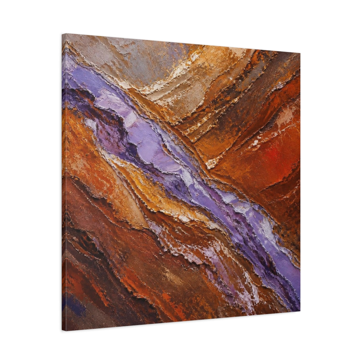 Side Mockup 1. Modern Lavender Strata shown as canvas print