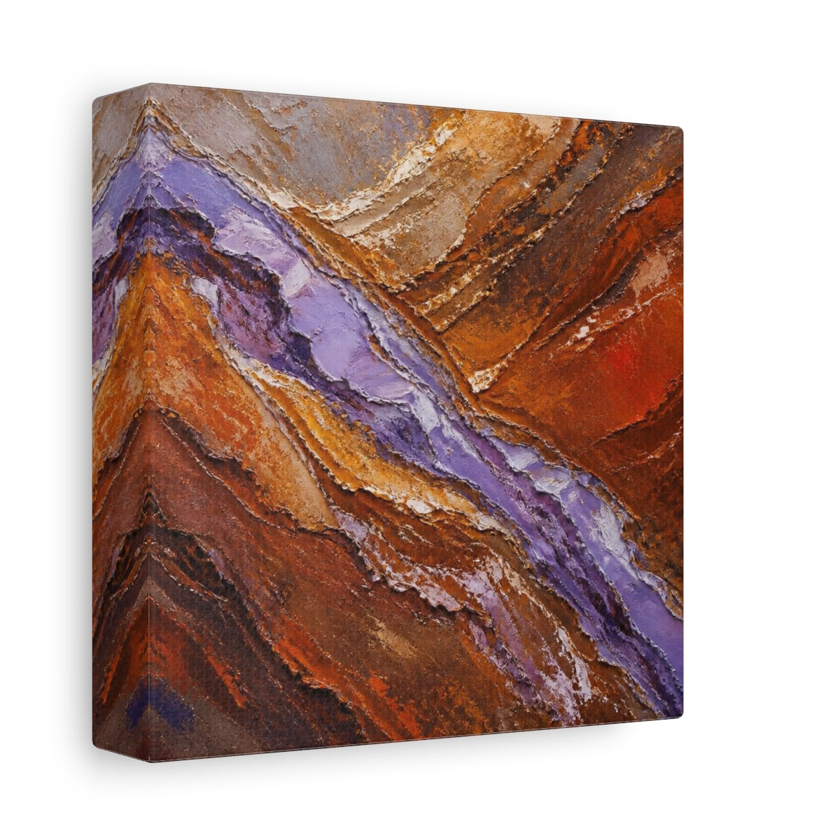 Side Mockup 2. Modern Lavender Strata shown as canvas print