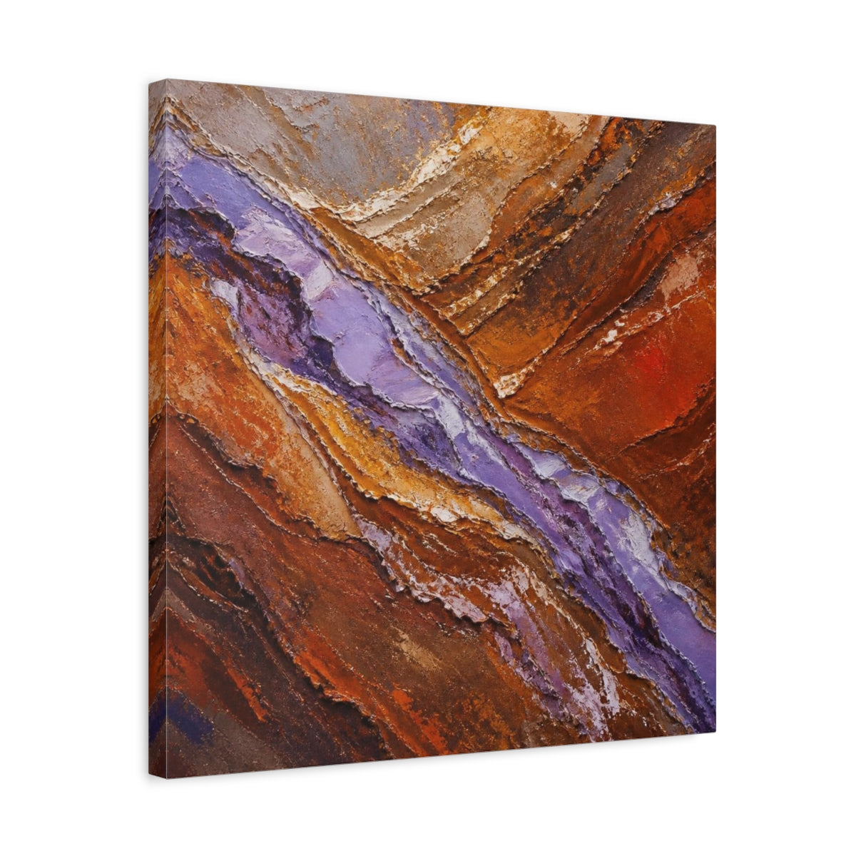 Side Mockup 5. Modern Lavender Strata shown as canvas print