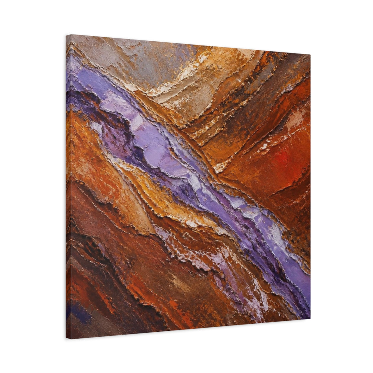 Side Mockup 3. Modern Lavender Strata shown as canvas print